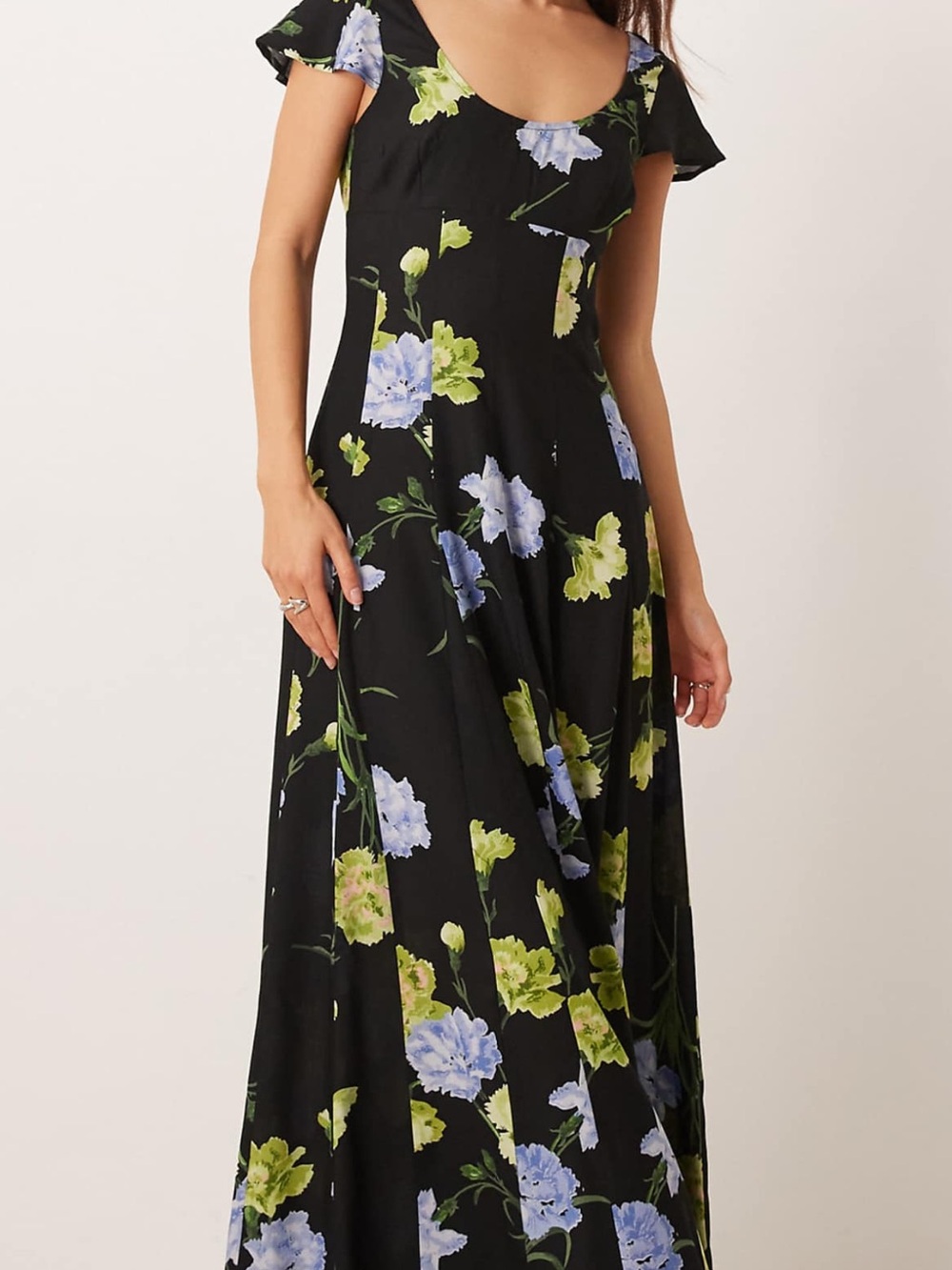 ASOS Black Maxi Dress with Blue and Green Floral Print